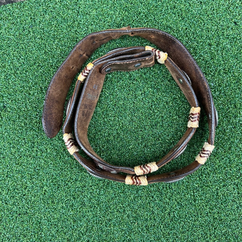 Vintage Tony Lama Western Leather Belt Woven Straw Concho Boho Cowgirl Belt 44 - Picture 2 of 13